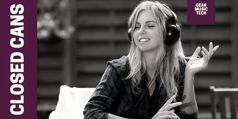 Closed-back Headphones thumbnail showing a black and white image of a woman wearing headphones